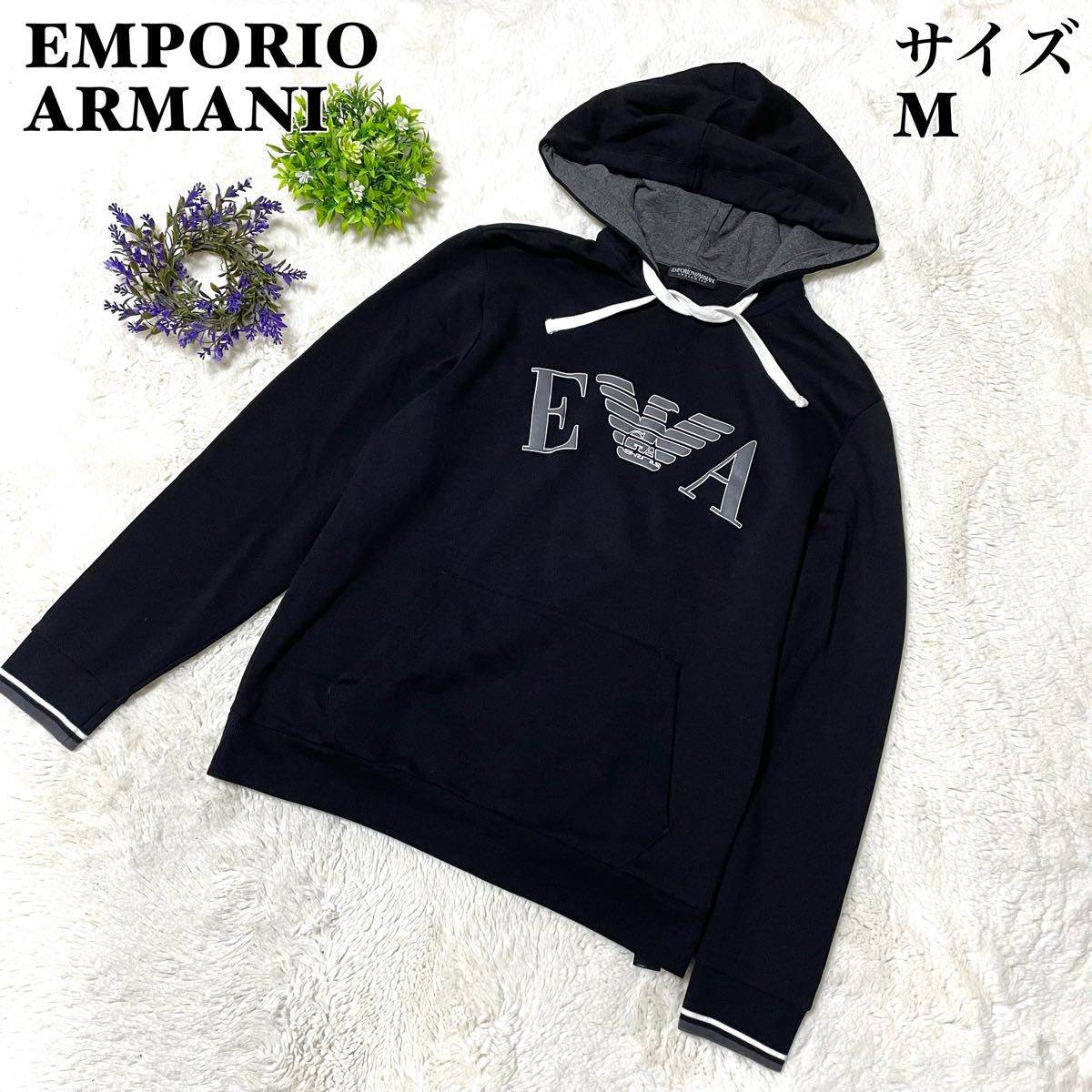 関税込 EMPORIO ARMANI エンポリオアルマーニ ロゴ フーディ 美品】EMPORIO ARMANI エンポリオアルマーニ プルオーバー