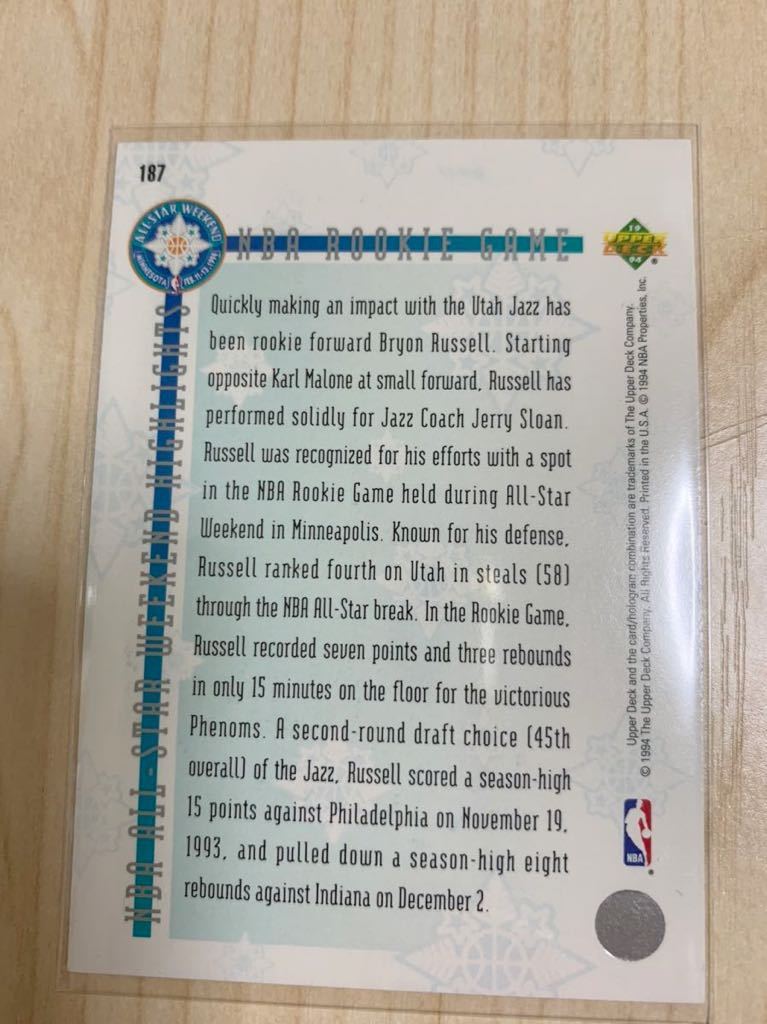 NBA Trading Card Bryon Russel Autograph Card Upper Deck 94-95 ブライアンラッセル サインカード Utah Jazz The Last Dance 90年代_画像4