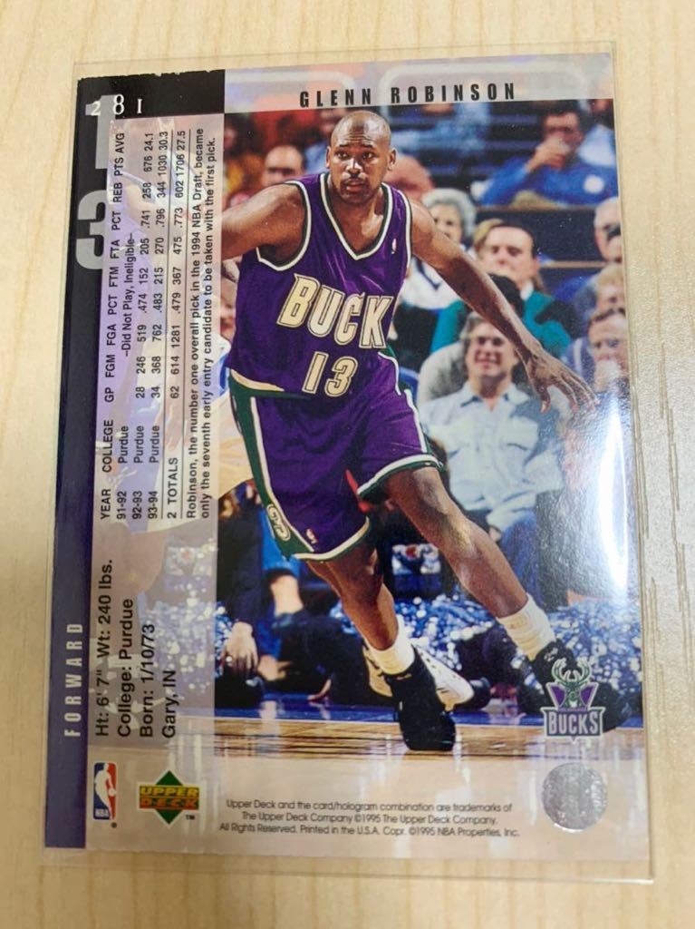 NBA Trading Card Glenn Robinson Rookie Card Upper Deck 94-95 グレンロビンソン ビッグドッグ Bucks 90年代 画像転載禁止_画像4