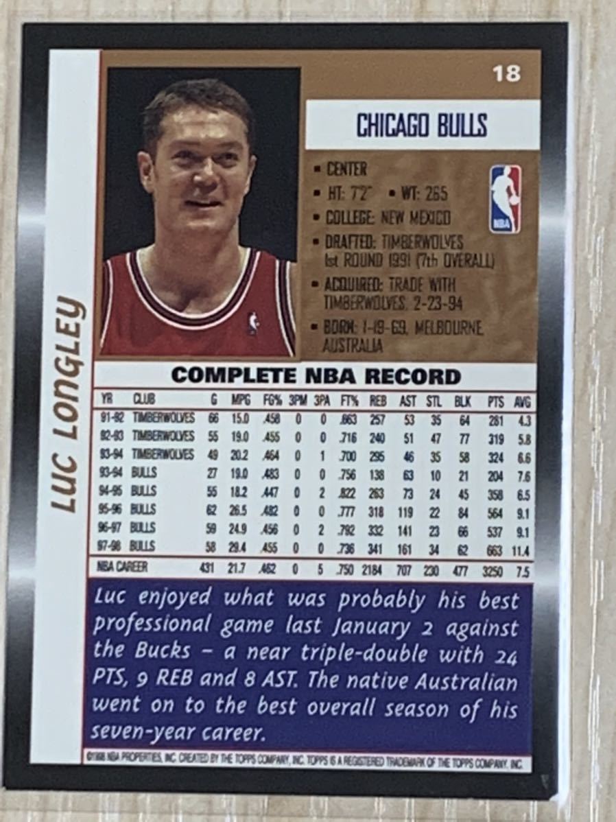 NBA Trading Card Upper Deck Luc Longley 4枚セット ルークロングリー 94-95 Chicago Bulls The Last Dance シカゴブルズ90年代_画像8