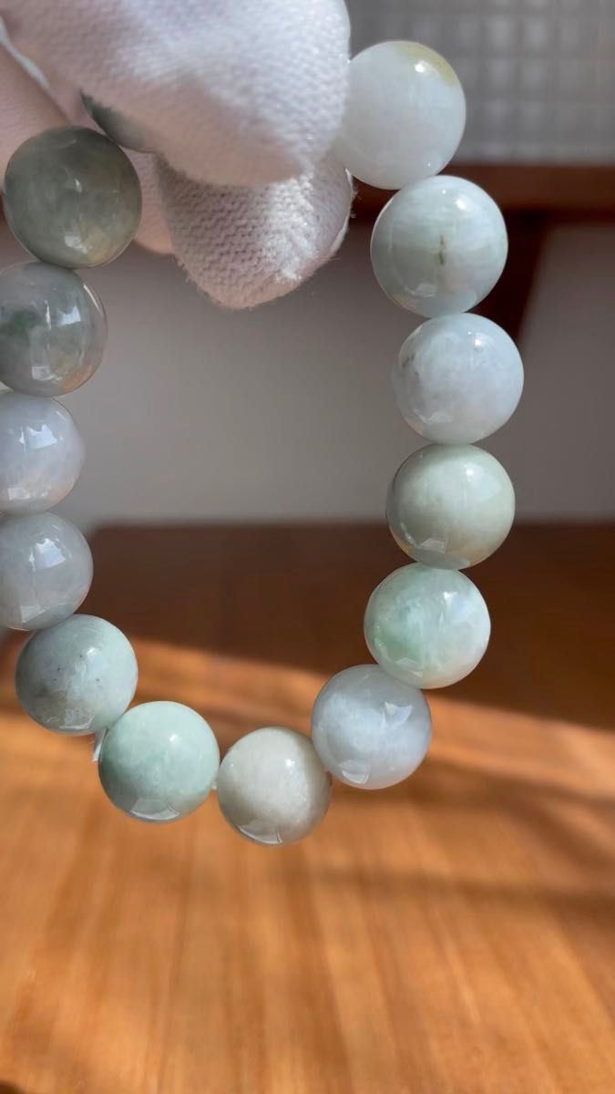 特大 13.4mm ブレスレット 原石 グリーン 翠色 緑 JADEITE 天然石 ヒスイ 翡翠 本翡翠 天然翡翠