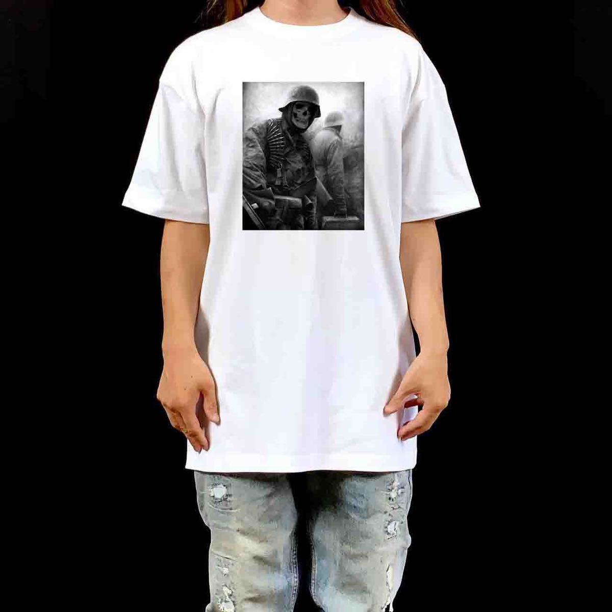 新品 大きい オーバー サイズ XXL 3XL 4XL 5XL 対応 ドクロ ソルジャー ミリタリー 軍人 兵士 戦争 ダーク ビッグ Tシャツ 黒 パーカー 可_画像1