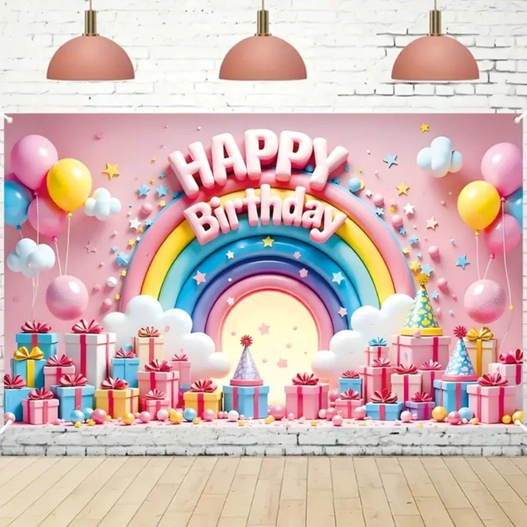 【BIG】 タペストリー 背景布 誕生日 バースデー 虹とプレゼント B28