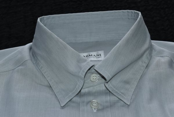 #* новый товар * обычная цена 15000 иен *ARMANI COLLEZIONI*joru geo Armani * изысканный серый. полоса # зажим .. модный рубашка с длинным рукавом 38/15 M