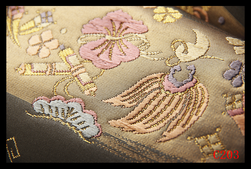 新品 西陣織 袋帯 刺繍 茶