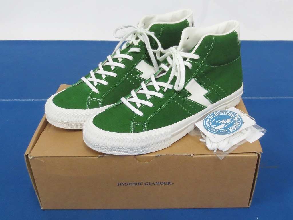 未使用★HYSTERIC GLAMOUR クラシックハイカットレザースニーカー GREEN 26.0cm 02193QS03260 [ヒステリックグラマー] (9763)