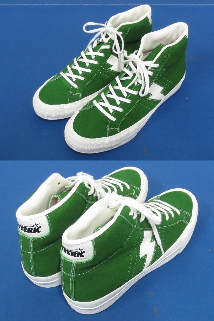 未使用★HYSTERIC GLAMOUR クラシックハイカットレザースニーカー GREEN 26.0cm 02193QS03260 [ヒステリックグラマー] (9763)