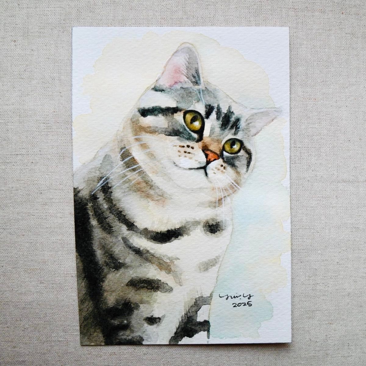 絵画★原画★1点物の作品★本物★額装★インテリア★猫★パステル画★水彩画★ネコ 猫の絵 301 水彩画 原画 ポストカードサイズ|Yahoo!フリマ(旧