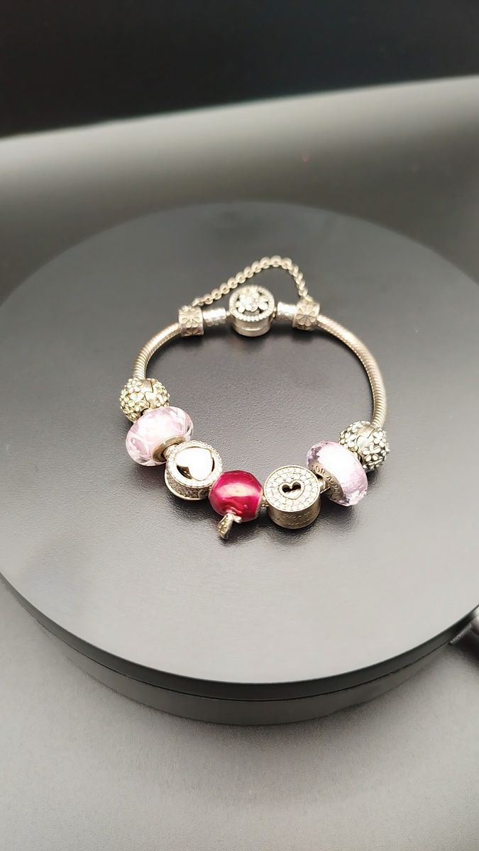 PANDORA◎ブレスレット◎silver925◎りんご◎ハート◎ジルコニア カスタム ピンク シルバー925 Anniversa
