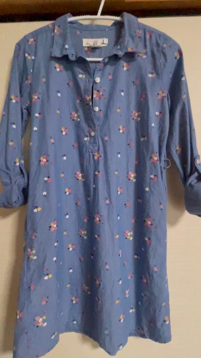 L.O.G.G.花柄 デニム シャツワンピース 七分袖 H&M140cmサイズ ブルー