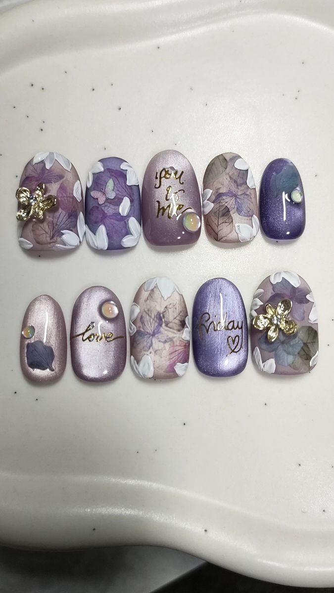 ショートネイルチップ現品のみ 紫陽花ネイル 梅雨ネイル 雨ネイル 個性派ネイル 大人ネイル 紫ネイル 花柄ネイル