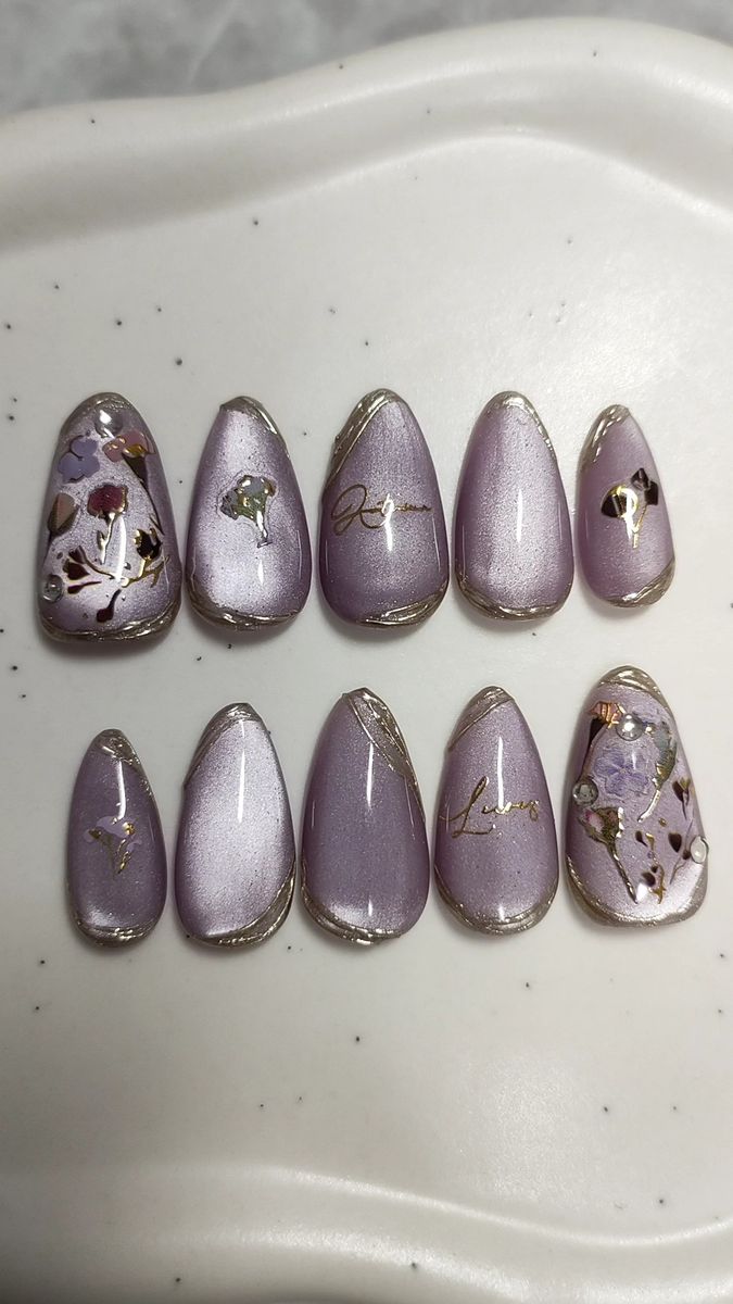 ネイルチップ現品のみ 紫ネイル 梅雨ネイル 花柄ネイル 個性派ネイル 大人ネイル 紫ネイル ミラーアート10本