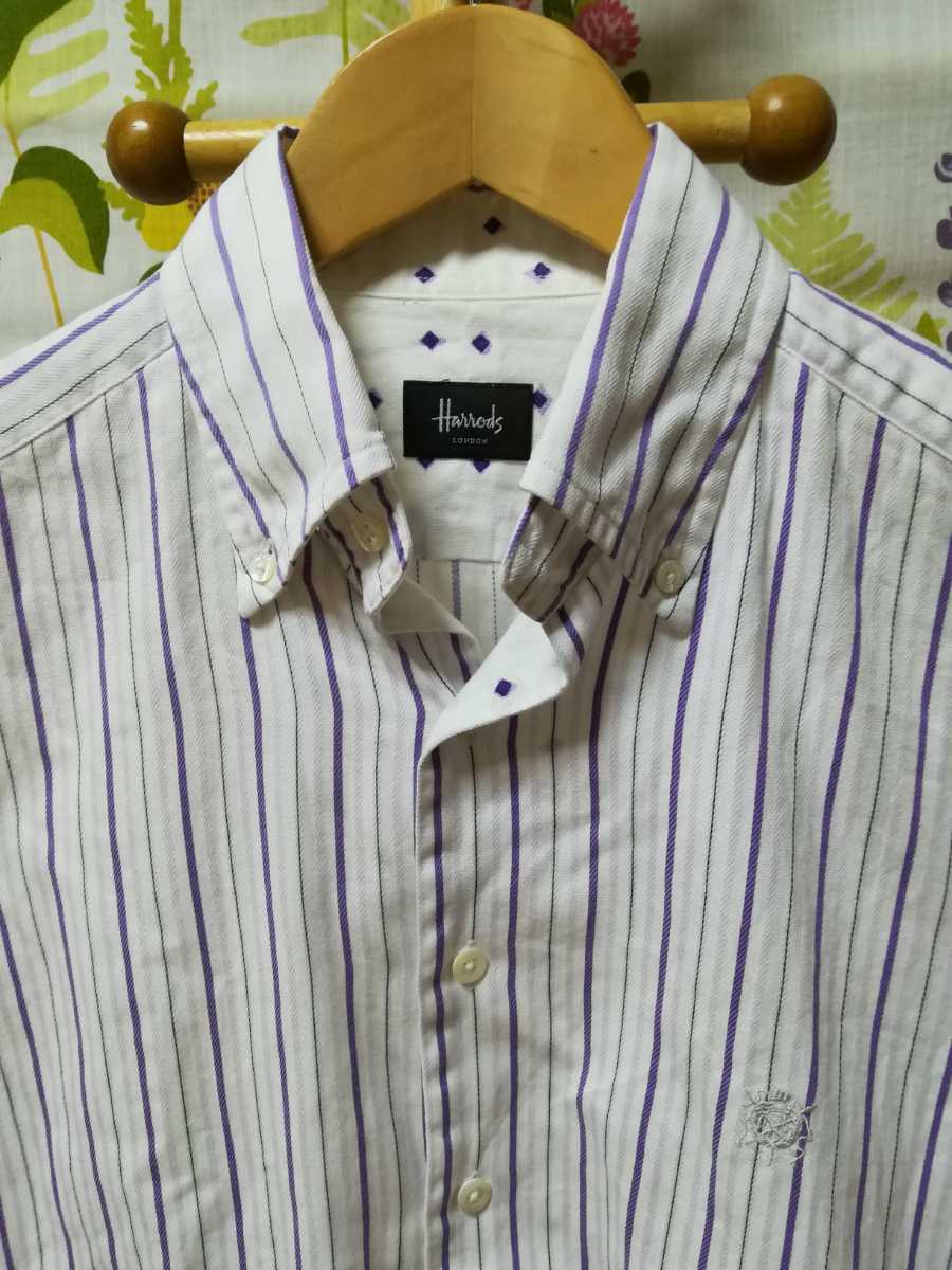  Harrods Harrods фиолетовый цвет длина полоса рубашка с коротким рукавом XS размер!
