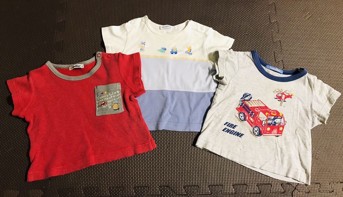 【３枚セット】☆ファミリア☆可愛い半袖Tシャツ ☆サイズ80☆ファミちゃん 消防車 ブルー 赤 familiar【お得】_画像1