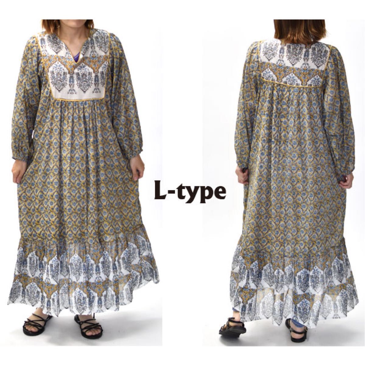 【美品】エスニックロングワンピース マキシ丈 インド アジアン ワンピース ロングワンピース エスニック マキシ丈 インド綿