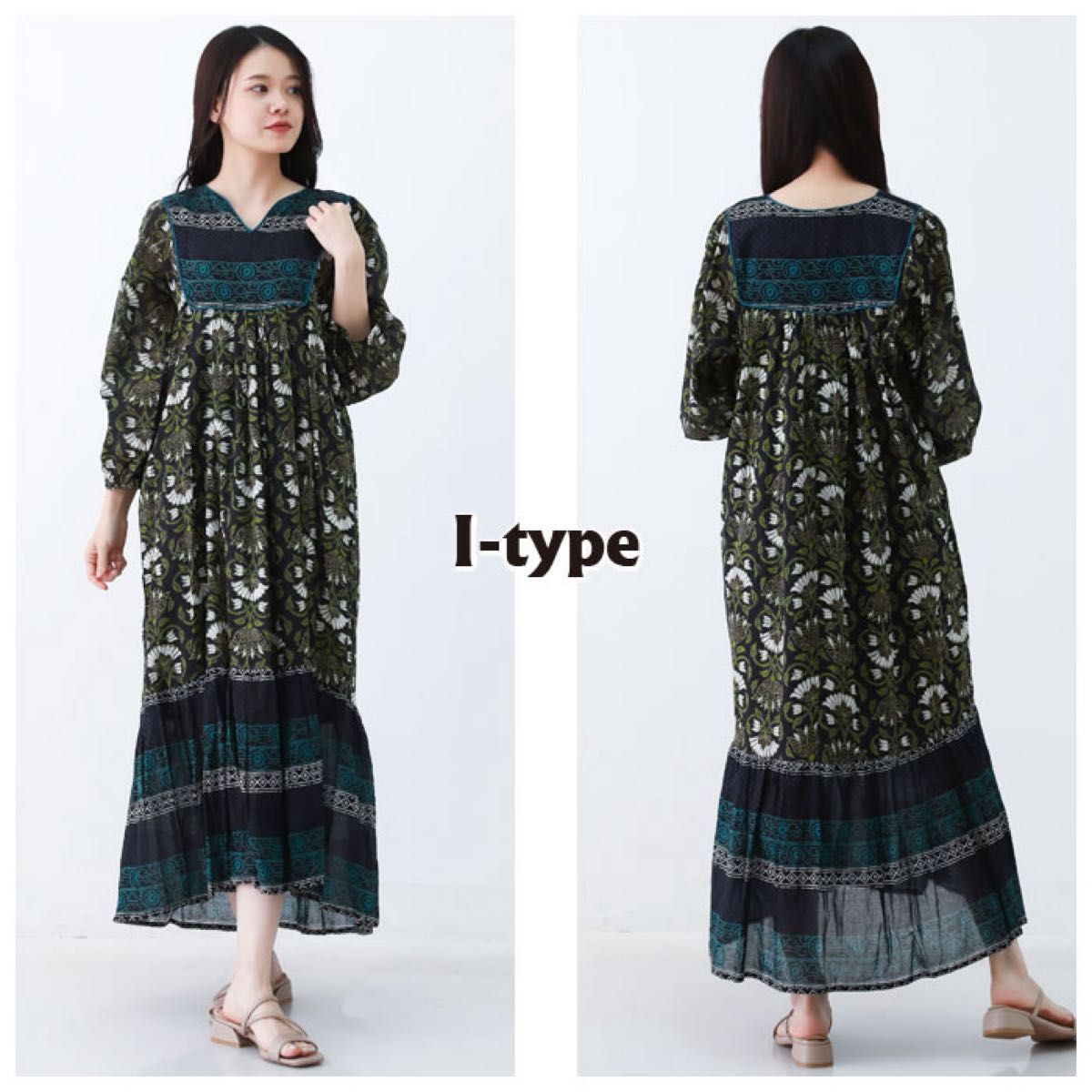 【美品】エスニックロングワンピース マキシ丈 インド アジアン ワンピース ロングワンピース エスニック マキシ丈 インド綿