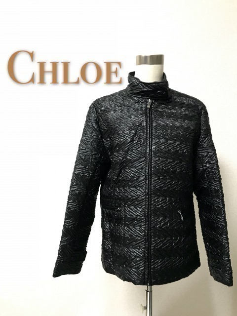 ★デサント製 ビンテージ★Chloe クロエ★フェイク レザー★ジップアップ ブルゾン★黒　ブラック★レディース ジャケット size M アウター_画像1