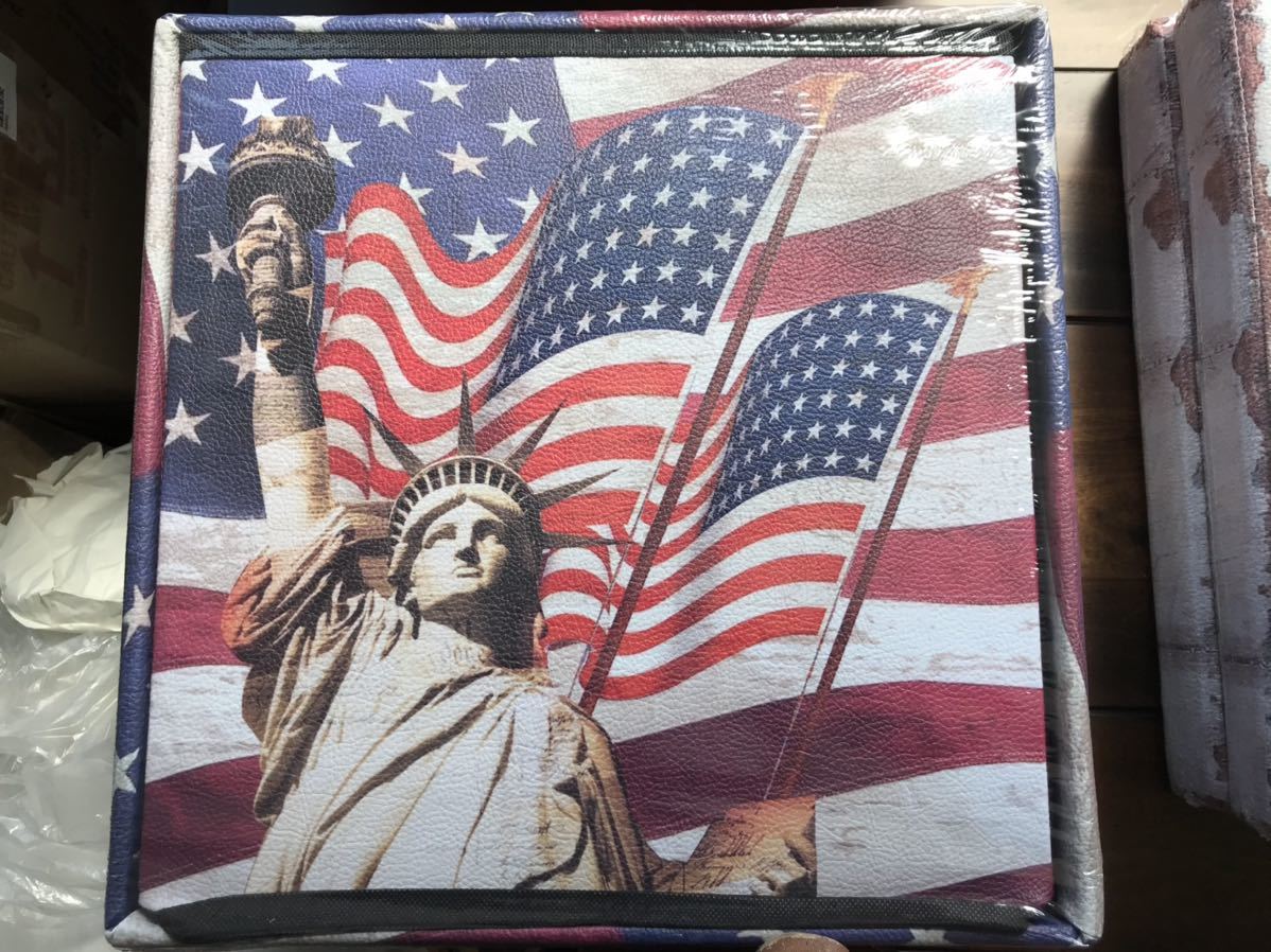 ★送料込み★収納フォールディングストレージスツール ボックス 2個セット USA 星条旗 オットマン スツール 自由の女神