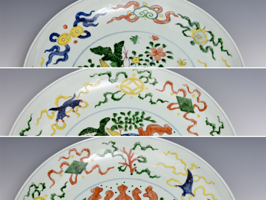 中国美術 五彩大皿 径：４５．５㎝ 中国古玩 陶磁器 唐物 時代 飾皿 美品　b8071k_画像7