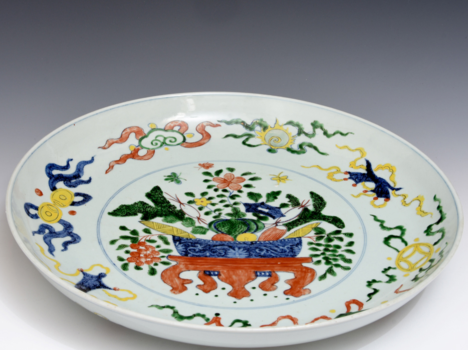 中国美術 五彩大皿 径：４５．５㎝ 中国古玩 陶磁器 唐物 時代 飾皿 美品　b8071k_画像4