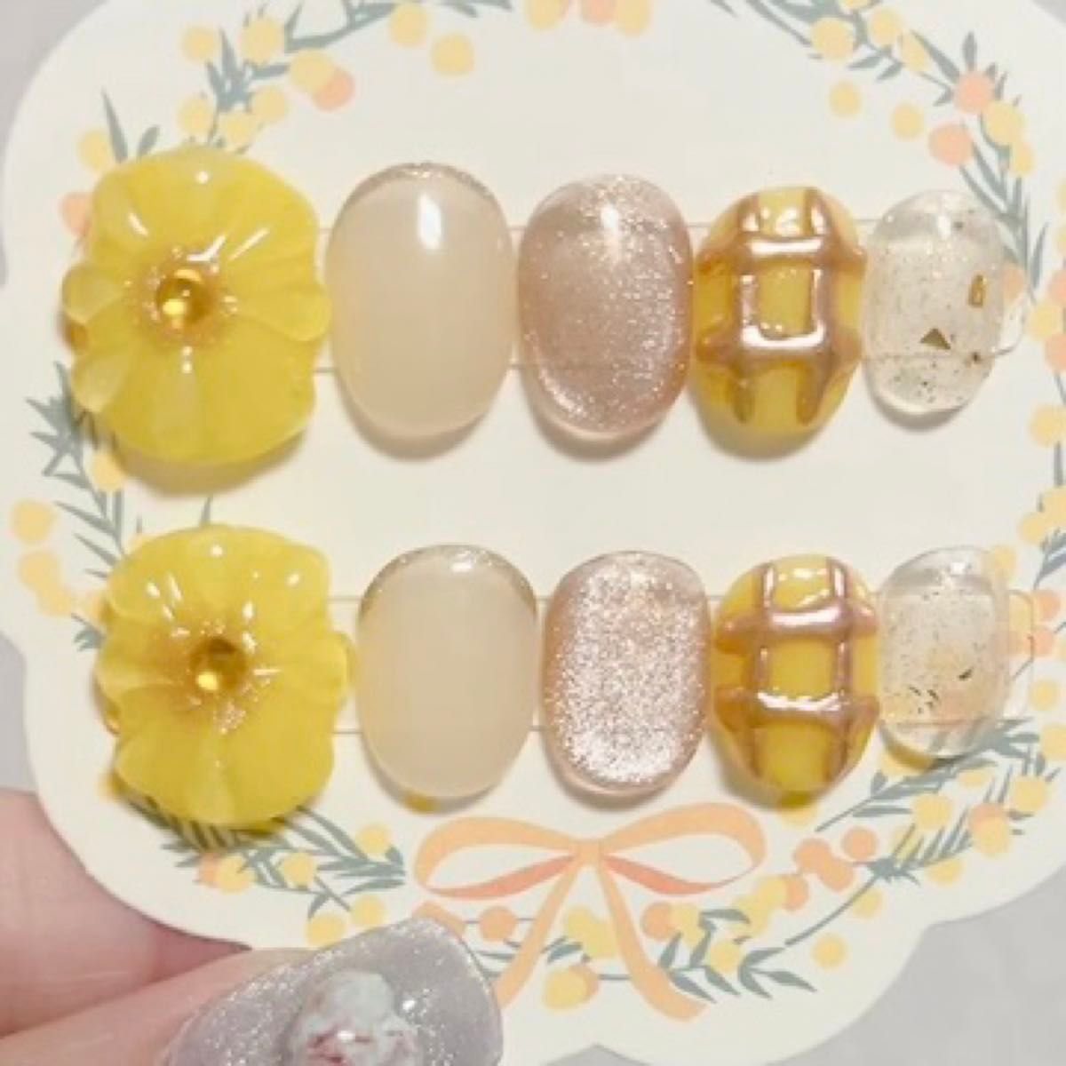 ジェルネイルチップ ネイルチップ マグネット お花 うるうる ちゅるん ぷっくりフラワー 夏 向日葵