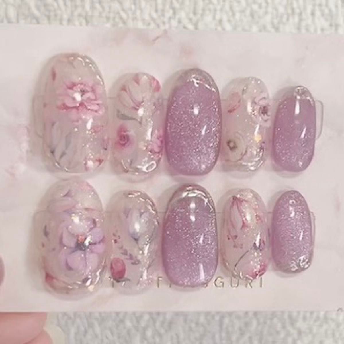 ネイルチップ マグネット 花柄 ミラーネイル 春 夏