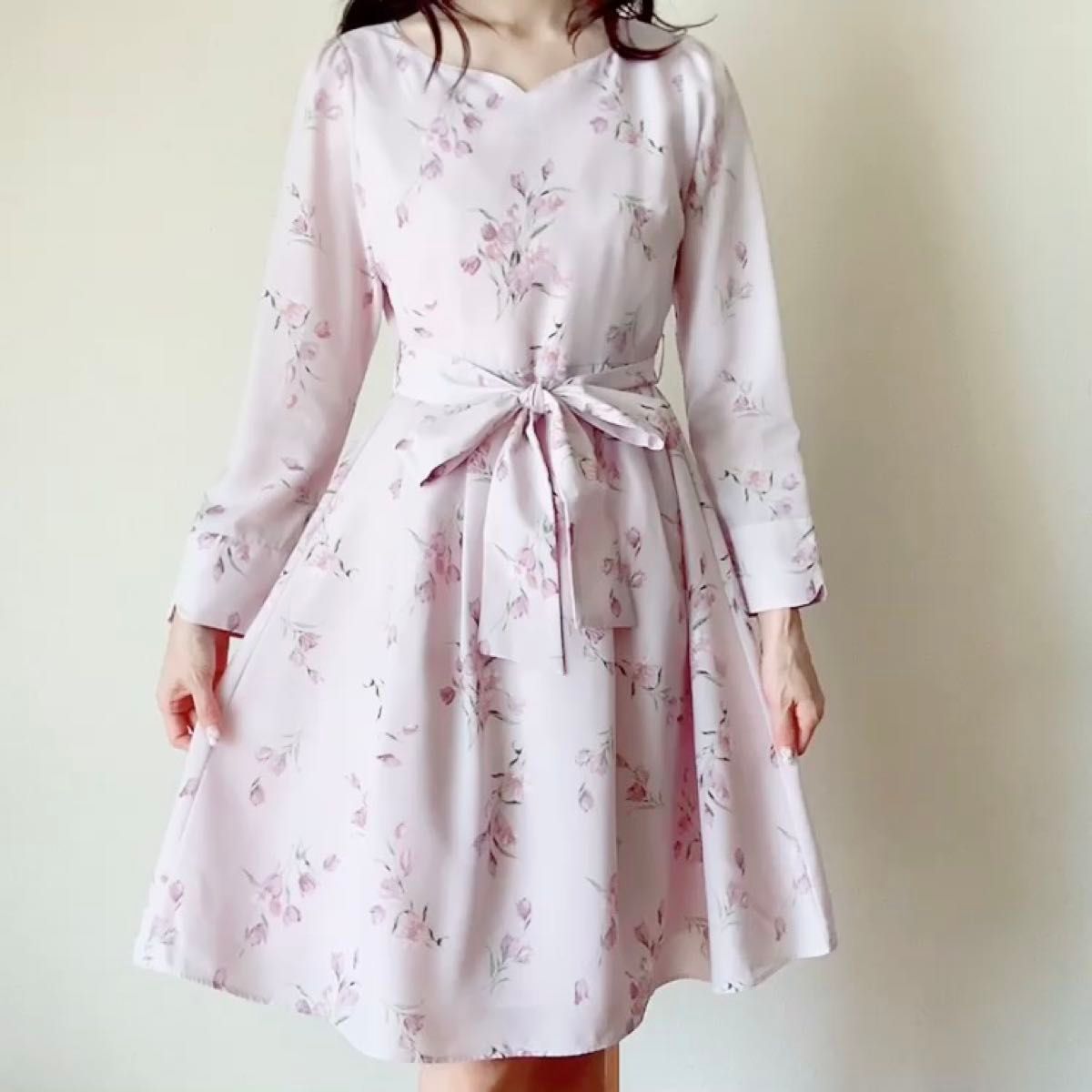 ミッシュマッシュ ハートネック花柄ワンピース ピンク 定価11,000円 新品タグ付き