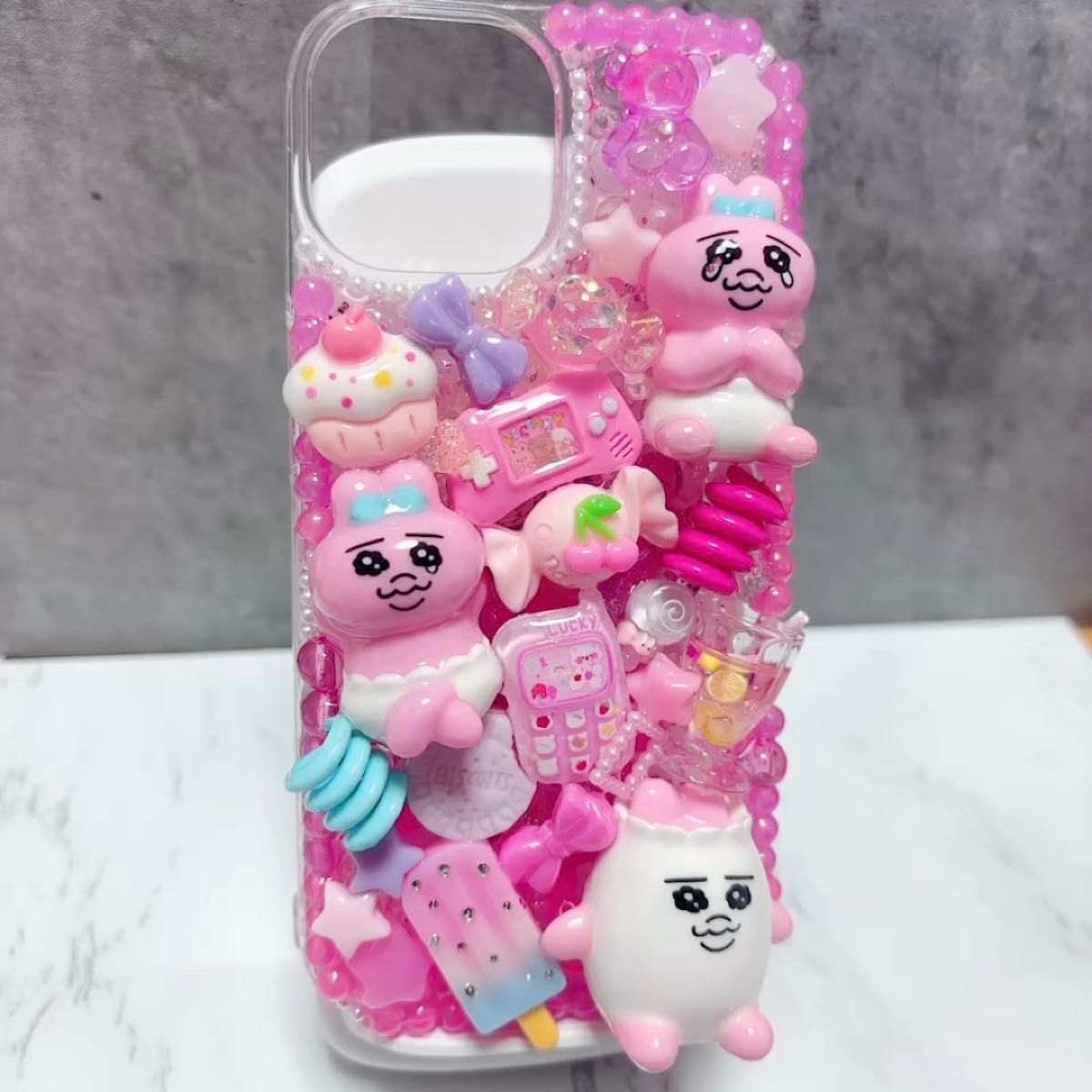 おぱんちゅうさぎ iPhone15 デコケース デコ電 平成女児 こってぃー スマホケース デコケース クリア ピンク