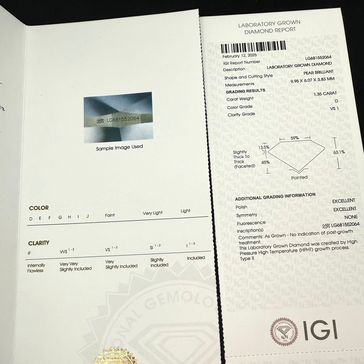 IGI鑑定書付き ラボグロウンダイヤモンド 0.60ct.up DカラーVVS2 1 35ct ラボグロウンダイヤモンド ペアシェイプカット ルース