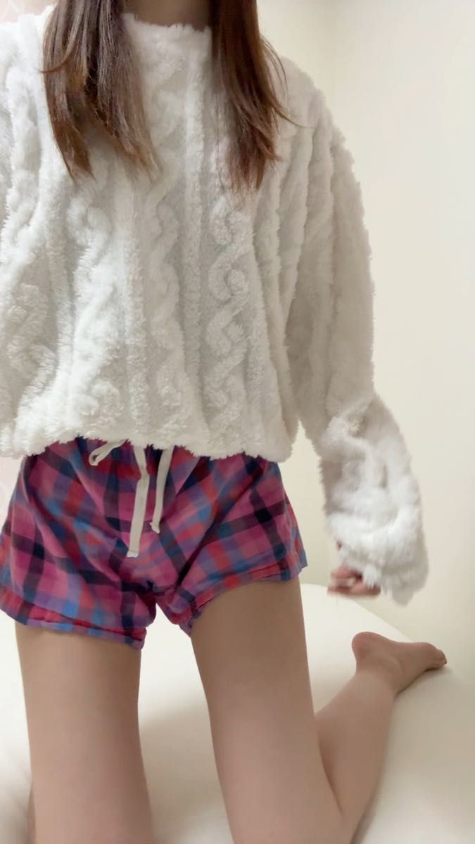 ユニクロ ショートパンツ ルームウェア パジャマ ピンクチェック サイズM
