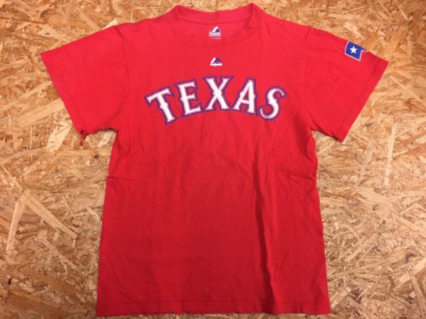 Texas Rangers テキサスレンジャーズ MLB ダルビッシュ有 Majestic マジェスティック製 半袖Tシャツ メンズ S 赤_画像1