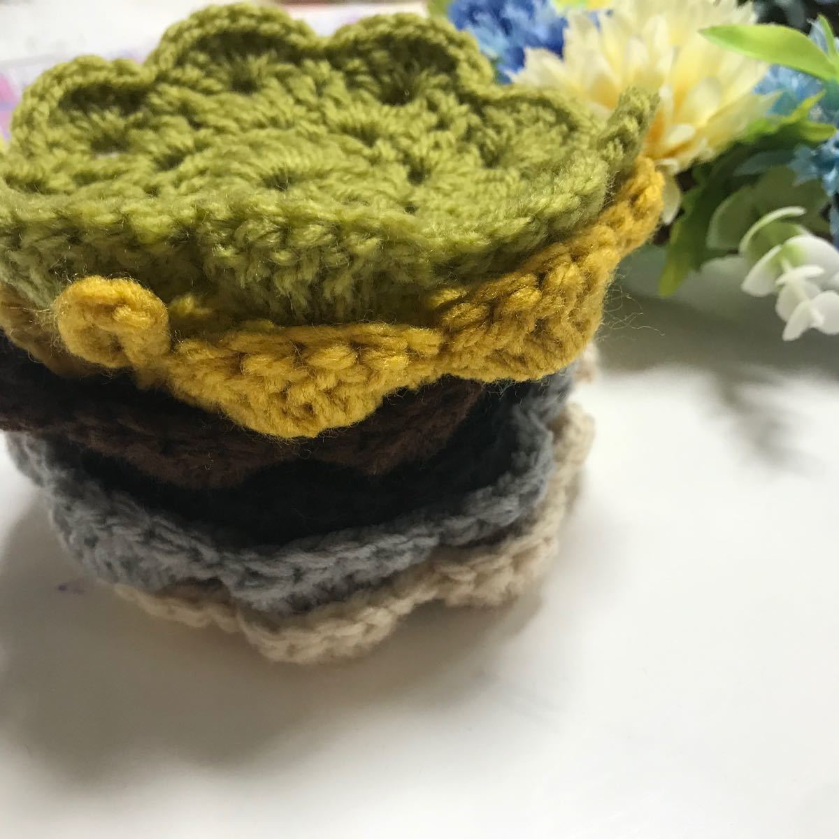 Paypayフリマ アクリルタワシ エコタワシ ハンドメイド 花モチーフ Paypayフリマ アクリルタワシ エコタワシ ハンドメイド 花モチーフ