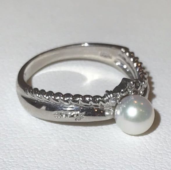 *Pt900 baby pearl & diamond ring *