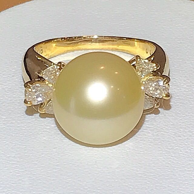 *K18 Golden pearl & diamond ring *