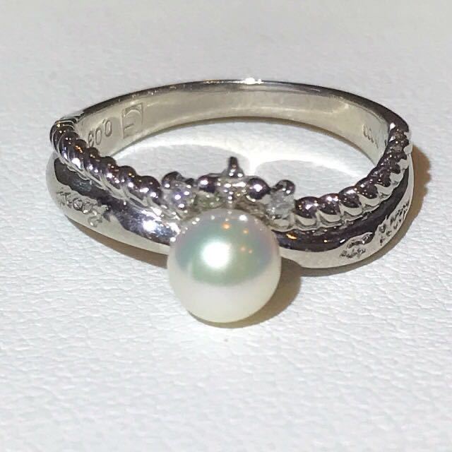 *Pt900 baby pearl & diamond ring *