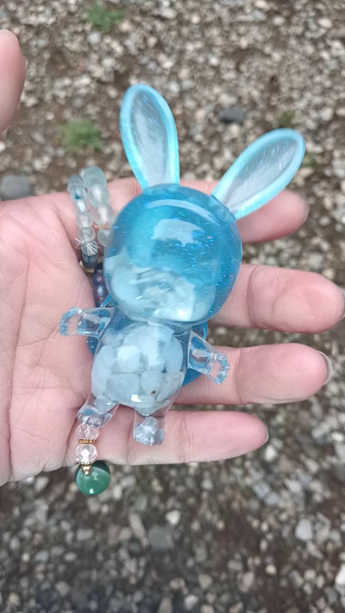 天然石 パワーストーン オルゴナイト さざれぎっしり ブルーレースアゲート アクアマリン 水晶 りぼんせおい うさぎ 空間浄化