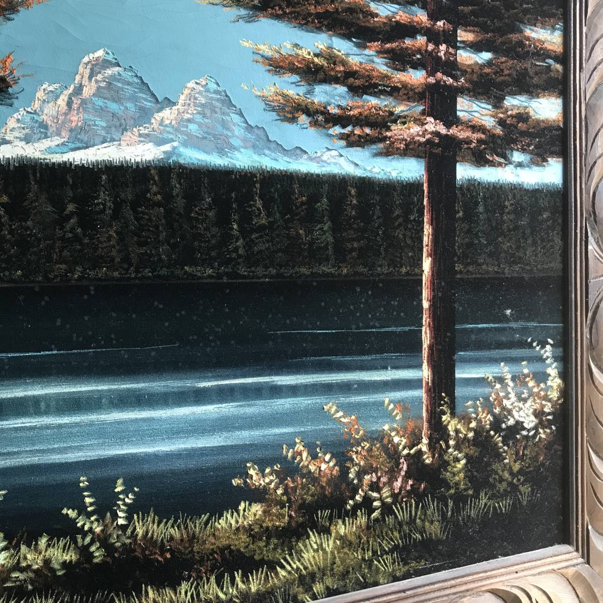  extra-large BIG!60*s~70\'s America antique mountain .. lake landscape painting interior USA/ California Vintage furniture Mid-century 