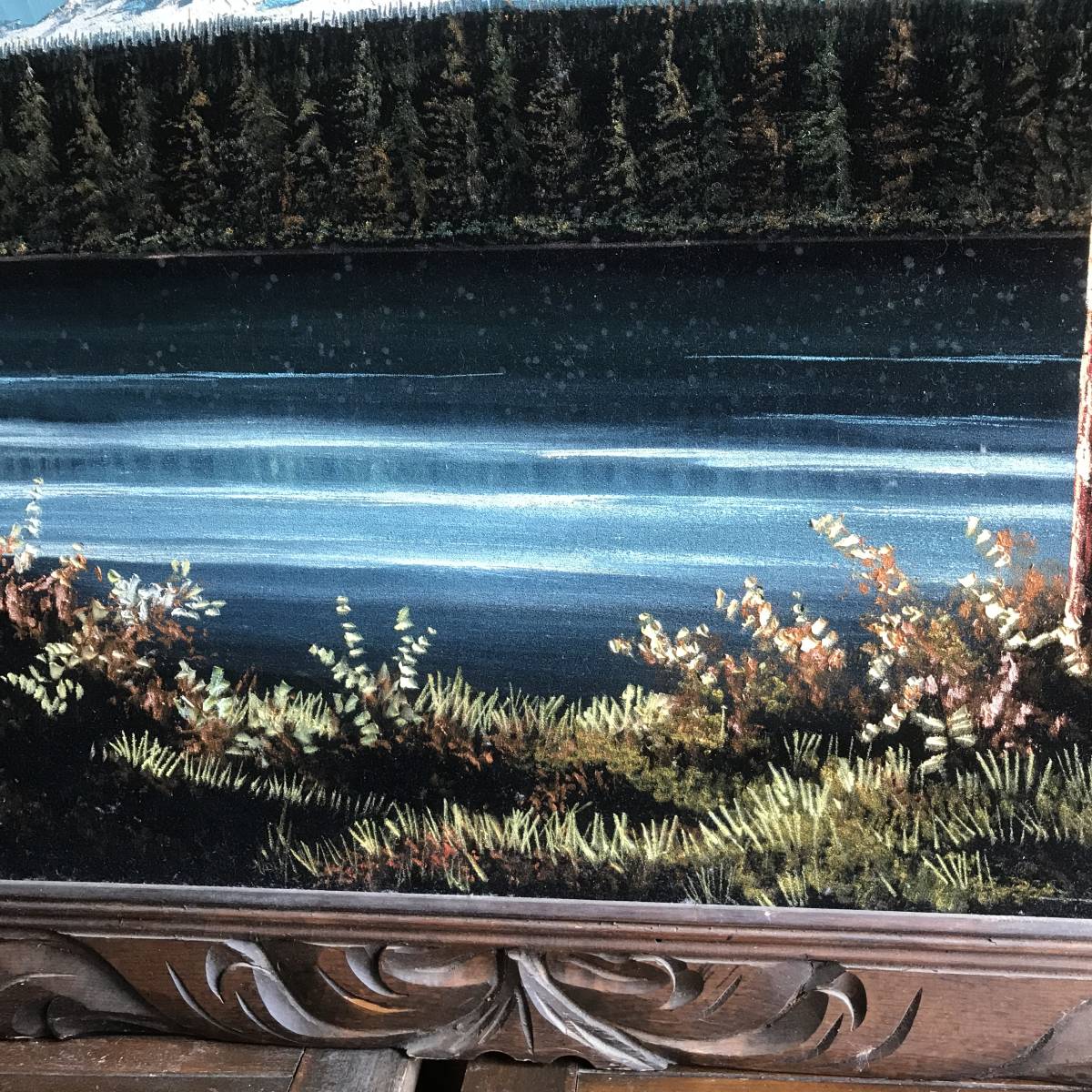  extra-large BIG!60*s~70\'s America antique mountain .. lake landscape painting interior USA/ California Vintage furniture Mid-century 