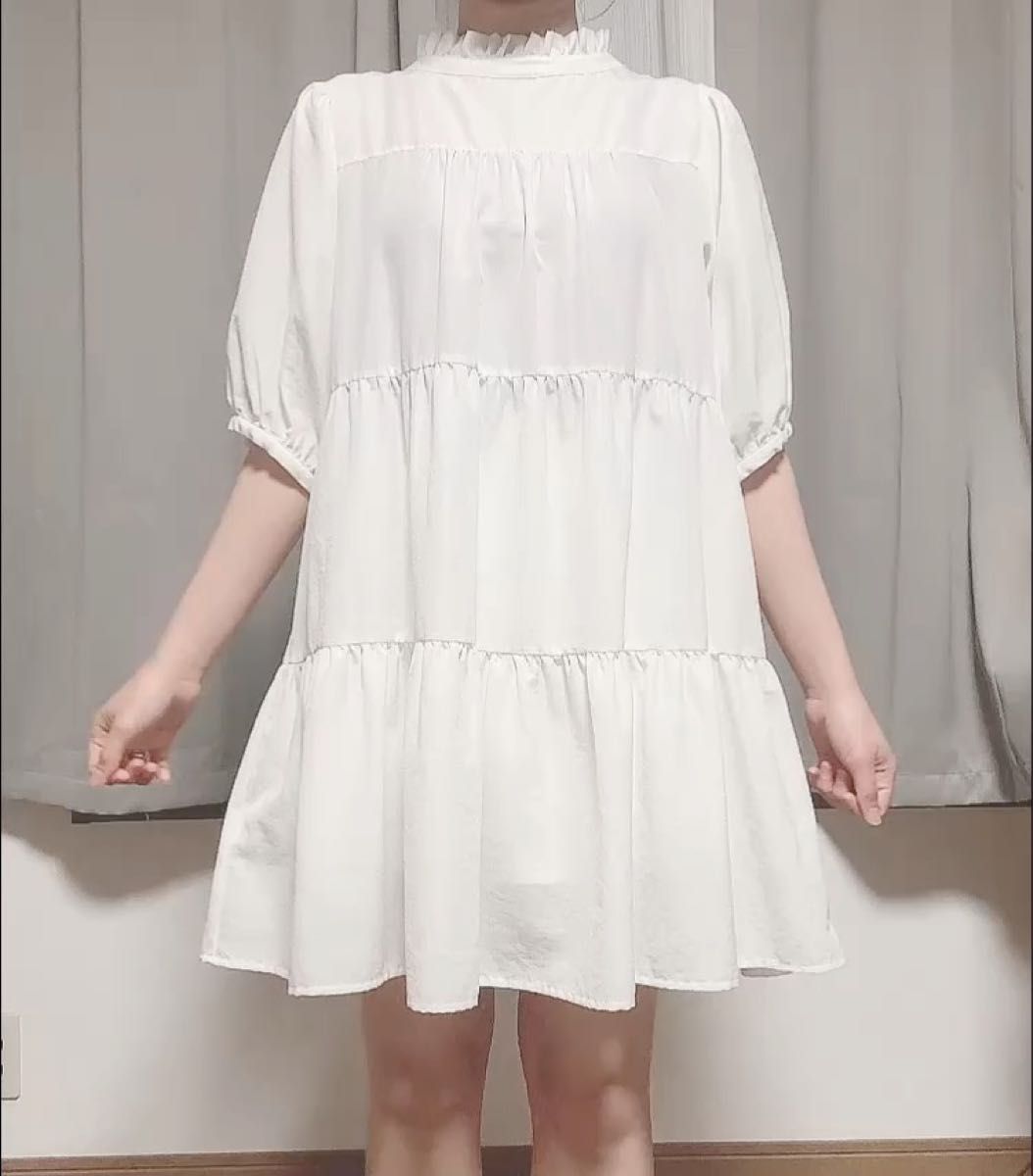 ホワイト M 白 長袖 ワンピース ドレス 可愛い
