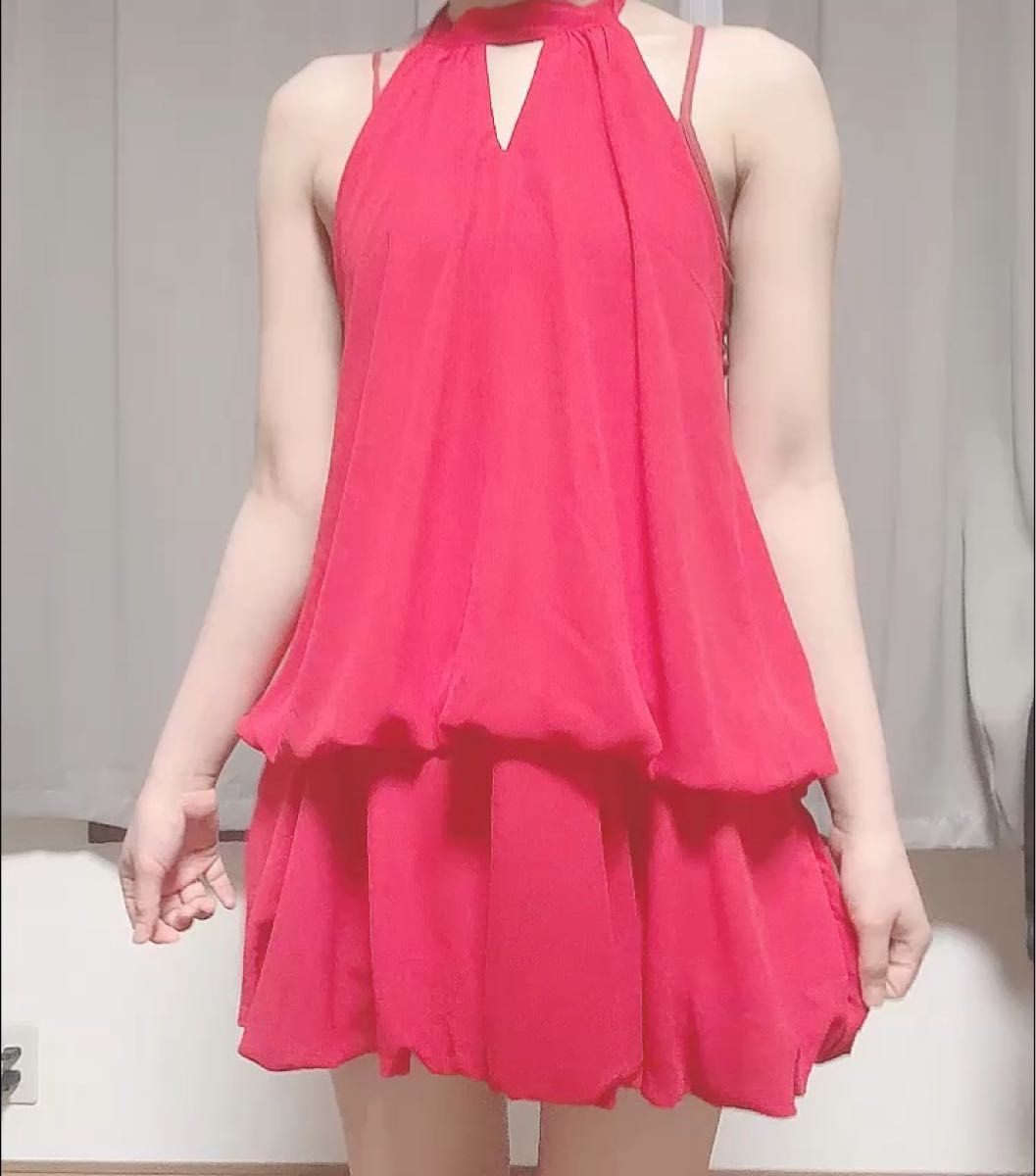 ワンピース 赤 レッド 背中だし おしゃれ ドレス M