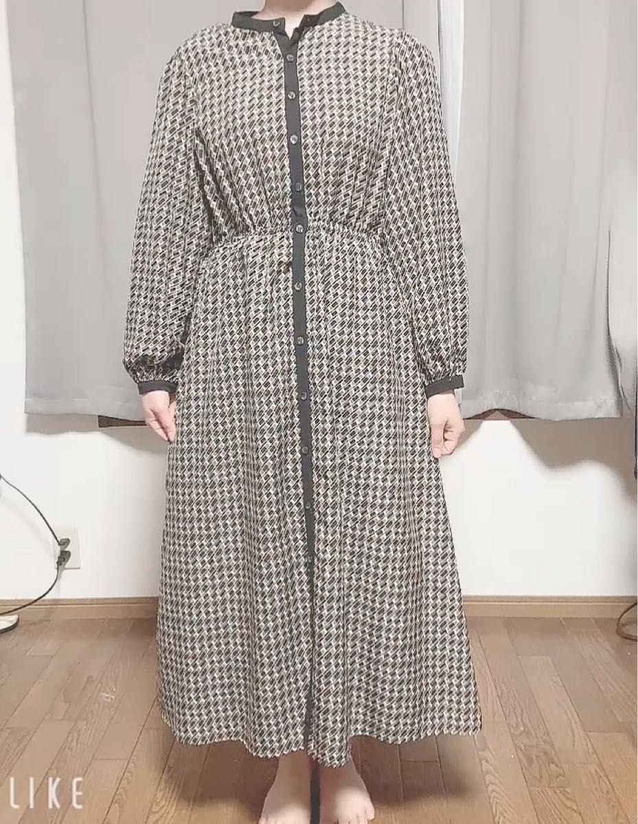 長袖 ワンピース チェック ロング M シャツワンピース