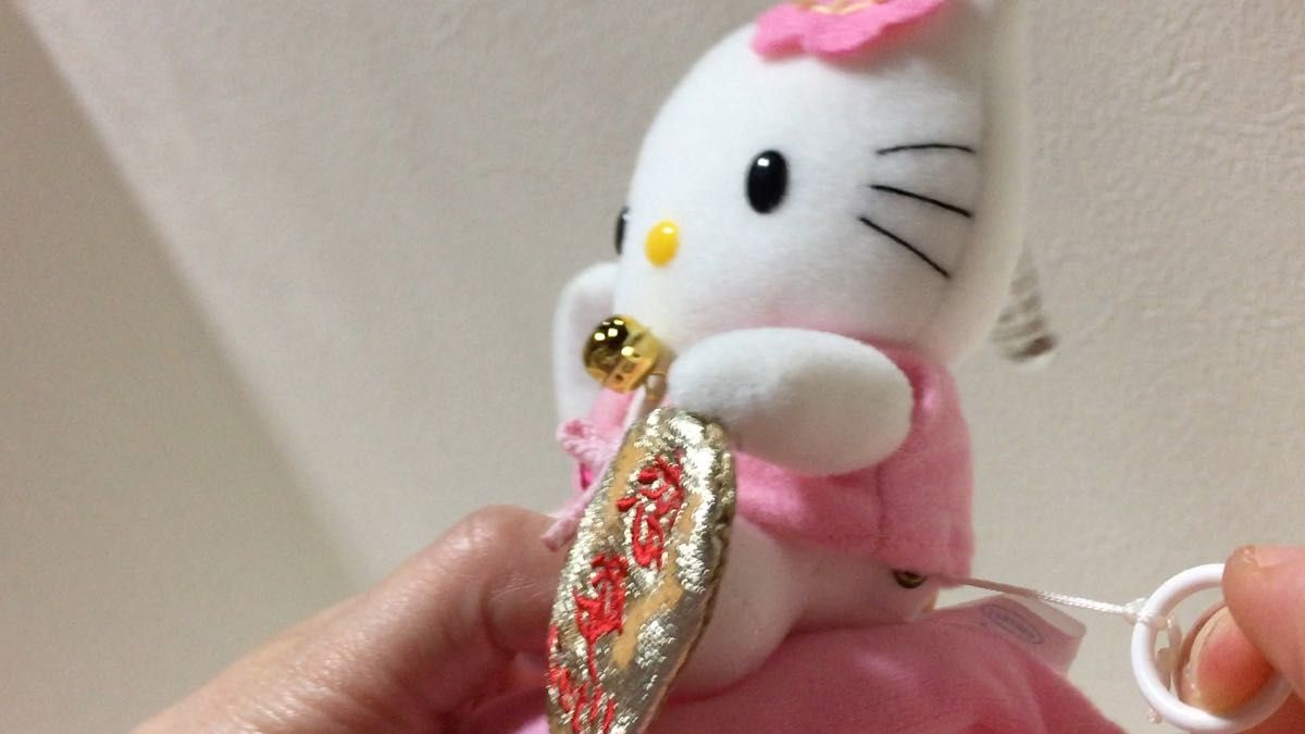 激レア■手が動きます■キティ/招き猫/ゼンマイ仕掛けからくり人形/ぬいぐるみストラップ/キーホルダー/恋愛成就/縁起物/2001年