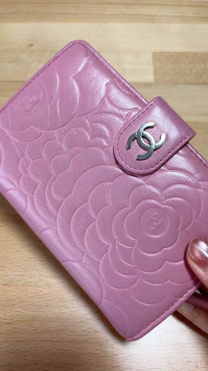 お値下げ 正規品&美品 ☆レア☆ シャネル カメリア ピンク レア 手帳型財布 二つ折り財布