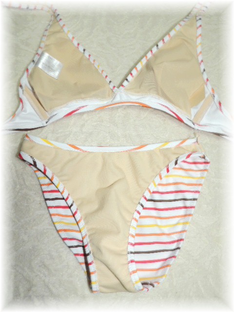  neck holder separate swimsuit 9 number /M white ground × border 