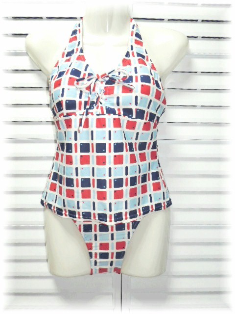 Nikki made in Japan . origin race up tankini separate swimsuit 7 number /S white ground × red * navy blue 