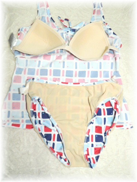 Nikki made in Japan . origin race up tankini separate swimsuit 7 number /S white ground × red * navy blue 