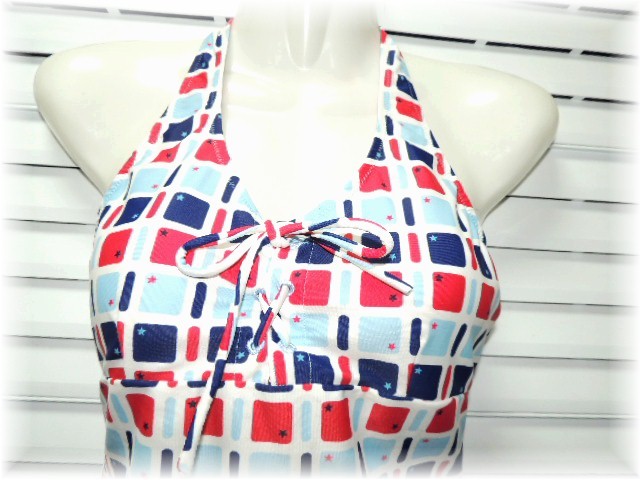 Nikki made in Japan . origin race up tankini separate swimsuit 7 number /S white ground × red * navy blue 