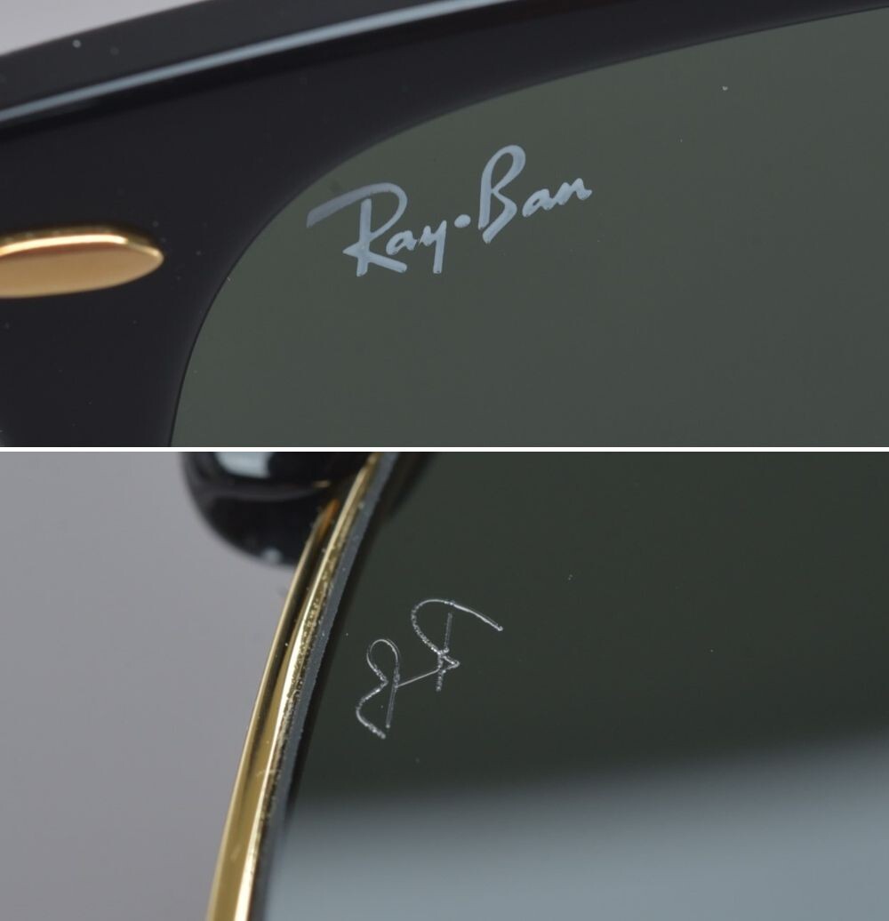 美品 レイバン RayBan クラブマスター サングラス RB3016 サイズ:51□21-145 ブラック グリーン CLUBMASTER 眼鏡 ケース付#60※0424-12/k.h