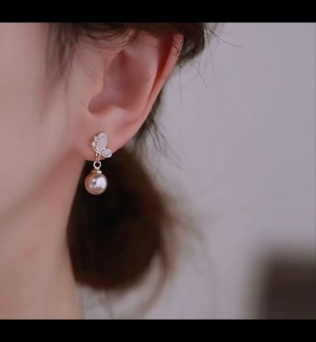 S925ポスト バタフライパールピアス パピヨン・蝶・韓国・シャンパン色 上品 おしゃれ 綺麗目 可愛い エレガント