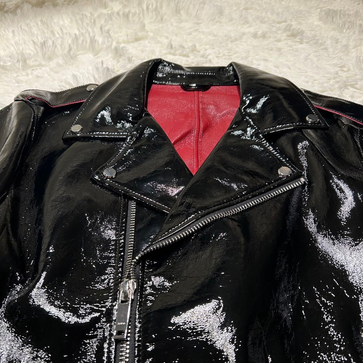 極美品✨】特価✨】ZARA エナメルビニールダブルライダースジャケット L 極美品】特価】ZARA エナメルビニールダブルライダース